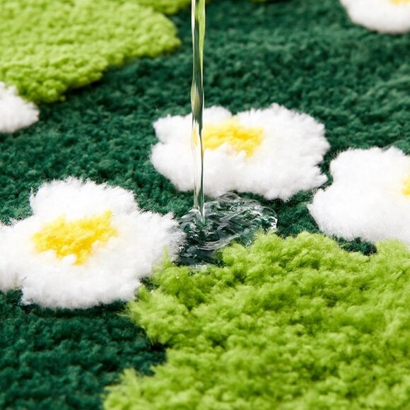 NEW Cute Green Floral Bath Mat Microfiber Moss Bathroom Rug 16''Wx24''L Non Slip - Picture 4 of 7